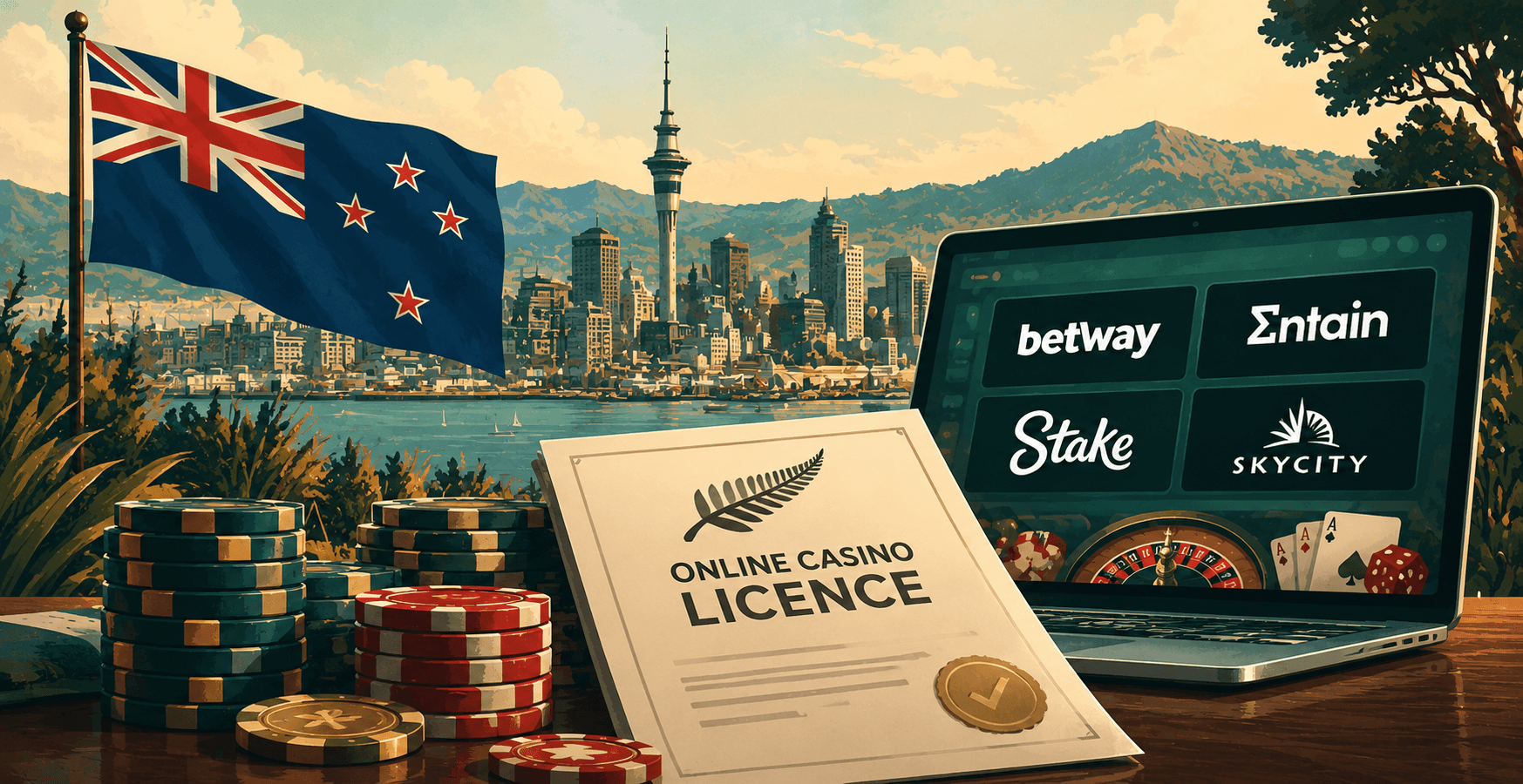 New Zealand Advances 11 Operators Including Betway, Stake and Entain in Online Casino Licence Process News Image